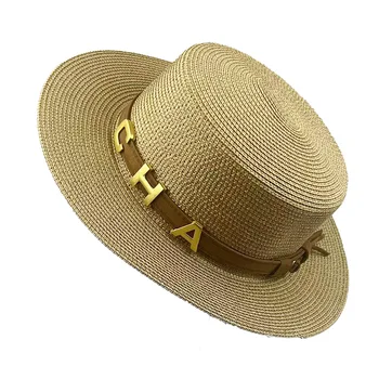 Slnko Čiapky pre Ženy Slamený Klobúk Žena Letné Výlet Resort Drahokamu CHA Pás Osobnosti Flat Top Hat British Vintage Clonu Klobúk