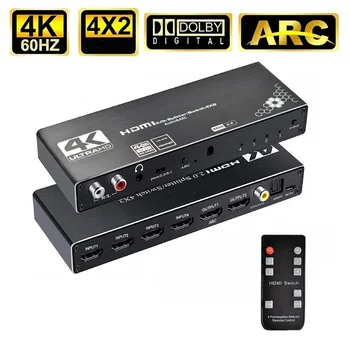 4K 4X2 HDMI Prepínač 4 v 2 von HD 1080P HDMI Splitter Audio Extractor s OBLÚKOM IR Diaľkové Ovládanie Hdmi Kábel Pre TV Box HDTV