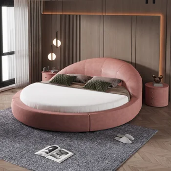 Veľké kolo manželská posteľ moderný minimalistický svadobné lôžko textílie princezná posteľ hotel technológie textílie posteľ