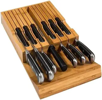 Bambusové Nôž Blok Má 12 Nože (Nie je Súčasťou dodávky) Bez mieriť Nahor PLUS Slot pre váš Nôž Sharpener! Šľachtických domov a che