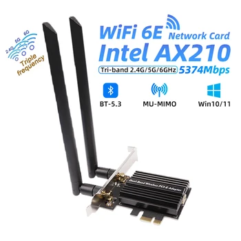 Desktop Wi-Fi 6E Bluetooth 5.3 Intel AX210 PCIe WiFi Adaptér 5374Mbps 802.11 ax AX210NGW Bezdrôtový Wifi 6E Karty Windows 10 Linux