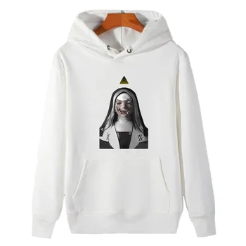 Démonické Mníška Nonne Religieuse Hororové Monštrum Goth Gotický grafickým Kapucňou mikiny hrubý sveter s kapucňou, bavlna fleece mikina s kapucňou