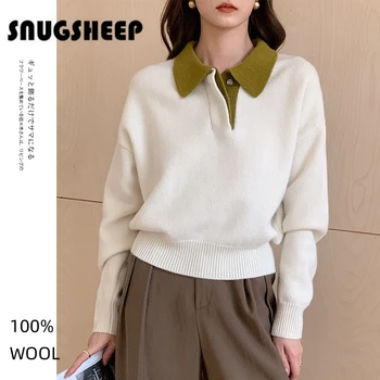 hrubé polo vlnený sveter biely top fashion ženy pulóver zimné oblečenie s dlhým rukávom kórejské oblečenie dizajnér jeseň jumper vintage