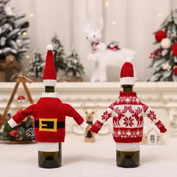Vianočné Fľaša Vína Kryt Tkaný Ručne Kreslené Dizajn Slávnostné Santa Claus A Snehuliak Darček Držiteľov Dekorácie