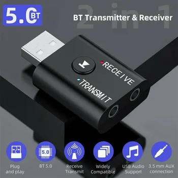 BT-compatib 5.0 Vysielač, Prijímač 2 V 1 Bezdrôtovej Audio 3,5 mm USB, Aux Audio Adaptér Bezdrôtového Vysielača