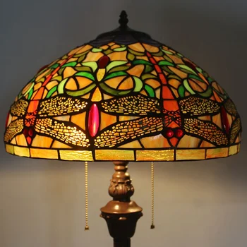 LongHuiJing 16-Palcové Tiffany Poschodí Lampy s Ručne Farebné Dragonfly s Čiernymi Krídlami Tieni