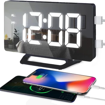 LED Digitálny Budík Sledovať Zrkadlo Tabuľka Elektronické Ploche Hodiny USB Wake Up Čas Snooze Funkcia Alarm 3 Nástenné Hodiny Stôl