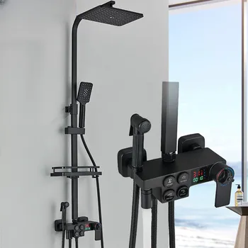 Termostatické Sprchové Nastaviť Batérie Pre Kúpeľňou Zrážok Mixér Ťuknite na položku Digitálny Displej LCD Kohútikov Set 4 Spôsoby, ako Sprchovacím kútom Systémy
