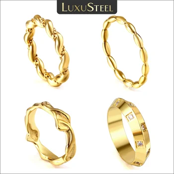 LUXUSTEEL Nádherné Twisted Bean Ženy Krúžok Zlatá Farba Nehrdzavejúcej Ocele Geometrické Kovové Prst Pásma Zapojenie Vintage Šperky