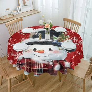 Vianočné Snehuliak Snowflake Okrúhly Obrus Nepremokavé Svadobné Party Tabuľka Kryt Vianočné Jedálenský Stôl Obrus