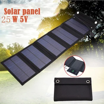 Solárny panel 5V 50W 2A skladacie vodotesný, Prenosný Solárna Nabíjačka USB výstup vonkajšie kempovanie turistika