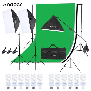 Andoer Photo Studio Kit 3*50*70 cm Softbox 12*maximálne 45 w Žiarovka 3*2 m Ľahké Stojan 1.6 m*3 m Black&White&Zelené Pozadie 2m*3 m Pozadie Stojan