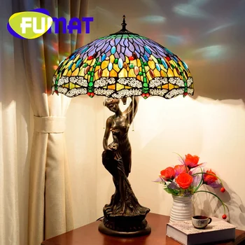 FUMAT Tiffany stolná Lampa vitráže Vintage Style Villa Art Tvorivé Dekoratívne Stolové svietidlo Spálňa Učiť Nočný Stolík lampa
