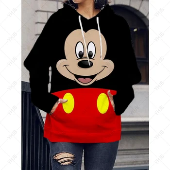 Disney Frauen Hoodies Minnie Mickey Mouse Hoodies Cartoon Topy Langarm Taschen Dlhým Rukávom, Mikiny Režim Mit Kapuze Frauen
