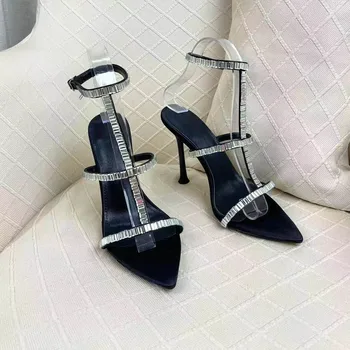 Lete Sandále Špicaté Prst Ženy Sandále Módne Skutočné Kožené Pracky Popruh Sandále Kamienkami Ženy Topánky Chaussure Femme