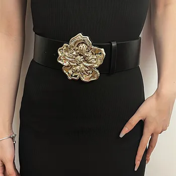 Ženské nové luxusné značky kožené široký pás pre ženy pin pracky ženský pás pódium štýl